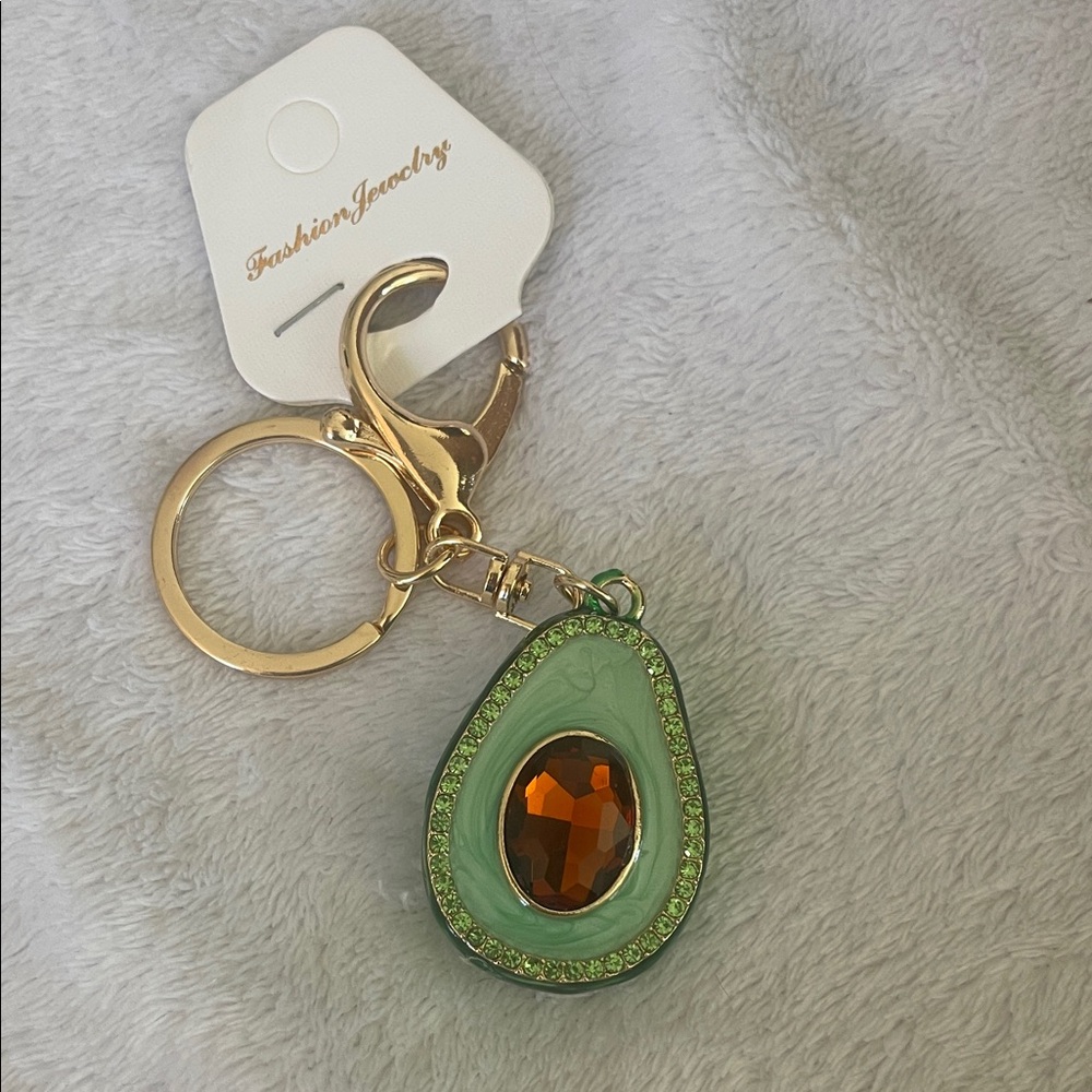 Avocado Keychain with green and orange brown Gems new
